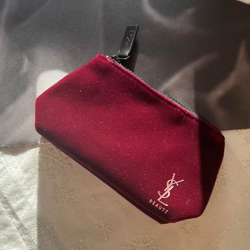 YSL 聖羅蘭 訂製酒紅/紅色化妝包(15*9.5*5cm) 專櫃貨 贈品包 全新-細節圖2