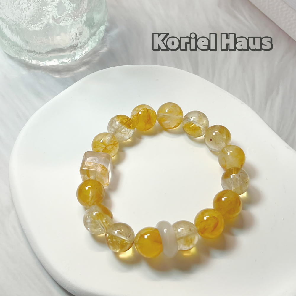 【Koriel Haus】黃膠花設計款水晶手串 荔枝凍跑環-細節圖2