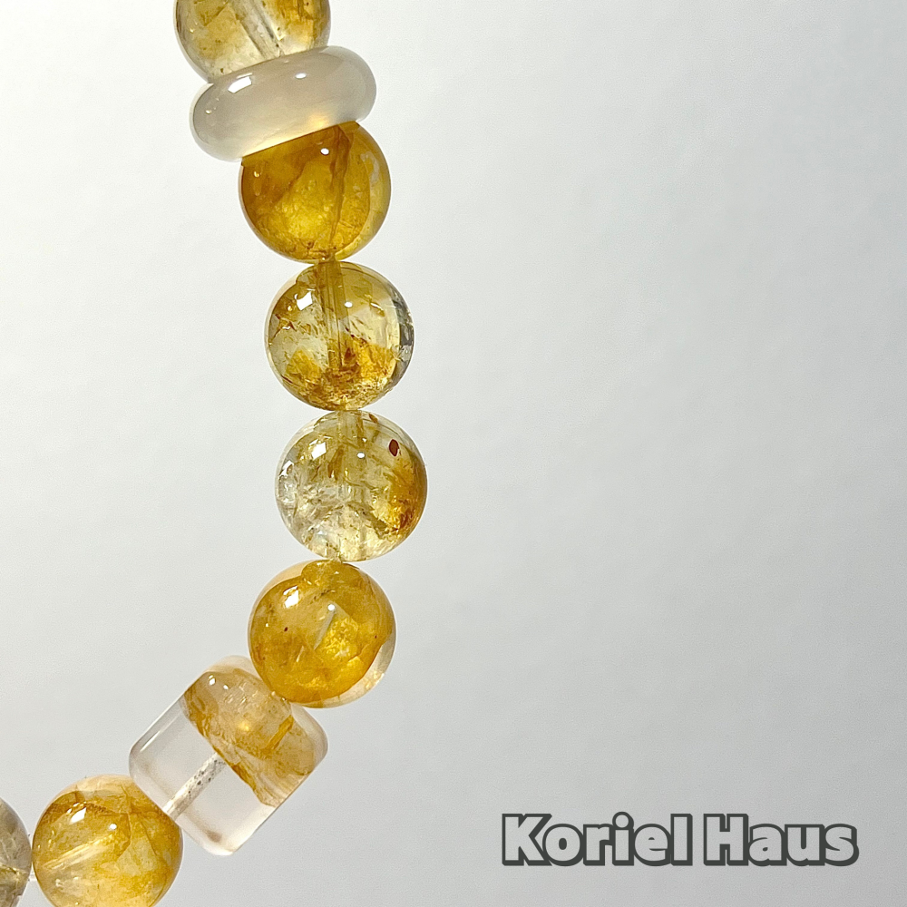 【Koriel Haus】黃膠花設計款水晶手串 荔枝凍跑環-細節圖3