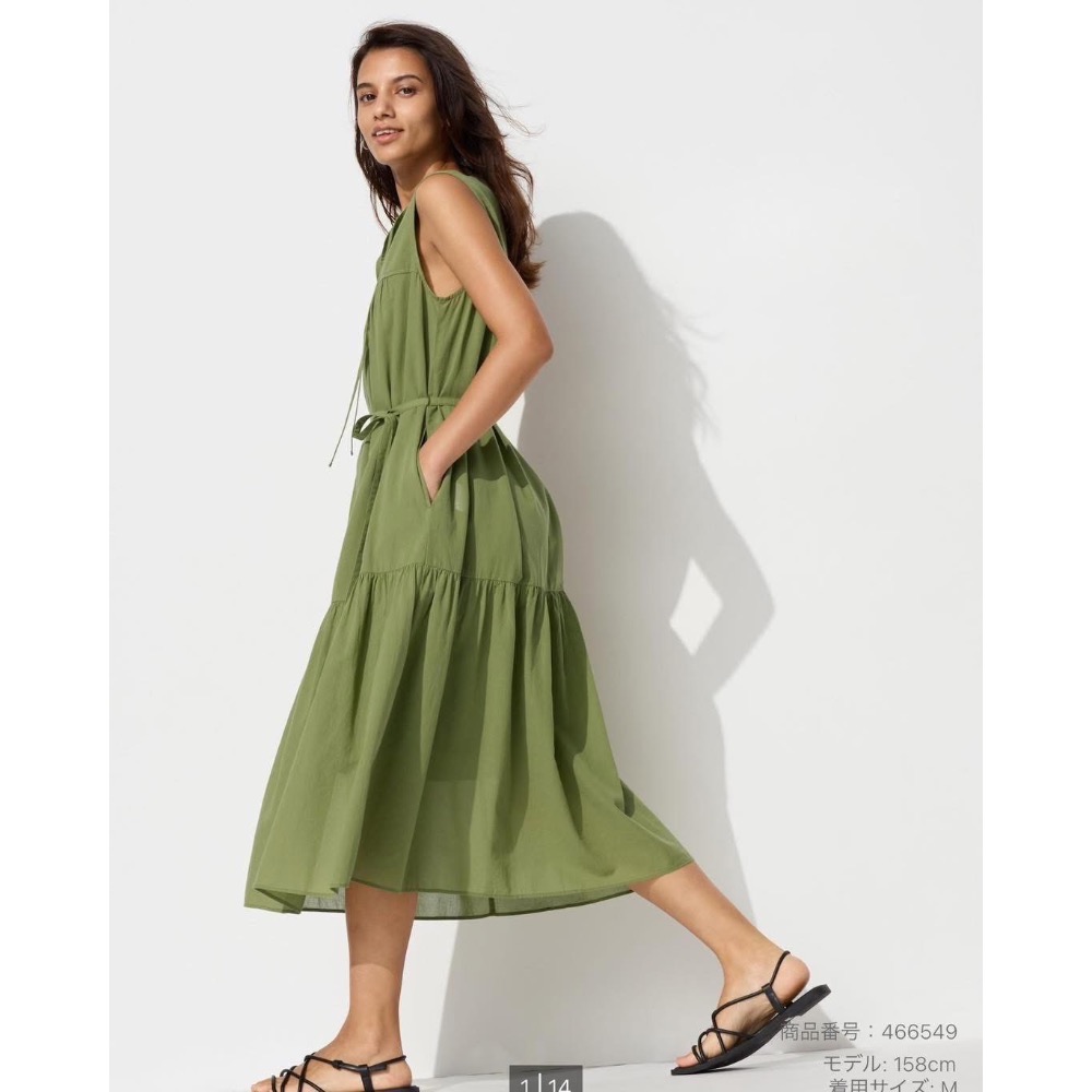 Uniqlo 輕型棉質洋裝(無袖)(附內襯) 近全新 洋裝 綠色-細節圖2