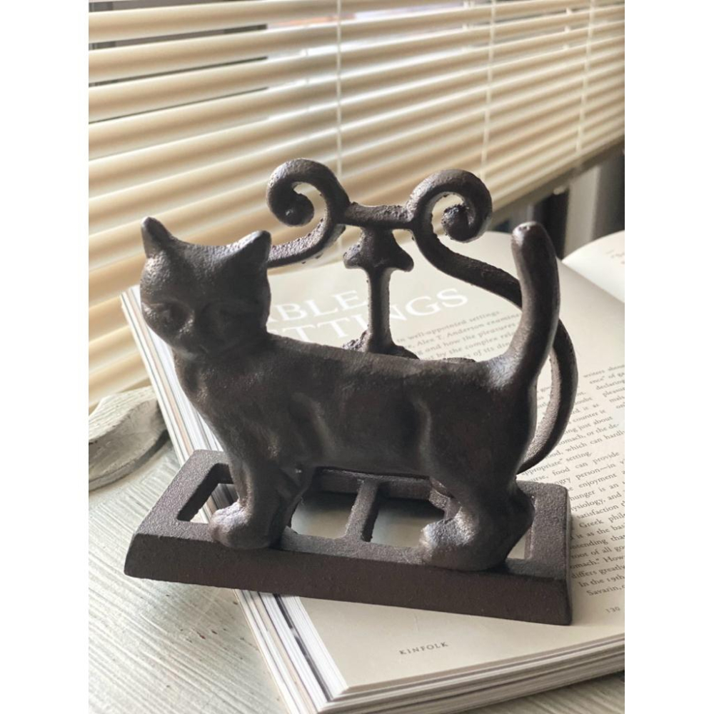 DOKi DOKi 鑄鐵貓咪裝飾 貓盤 貓咪紙巾架 瑜珈貓 紙鎮 祕魯聖木盤 居家裝飾-細節圖4