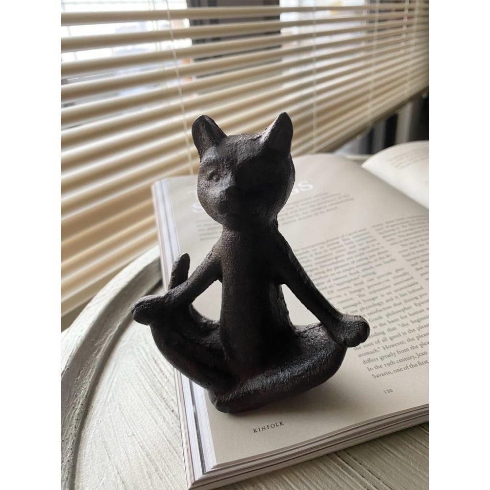 DOKi DOKi 鑄鐵貓咪裝飾 貓盤 貓咪紙巾架 瑜珈貓 紙鎮 祕魯聖木盤 居家裝飾-細節圖6