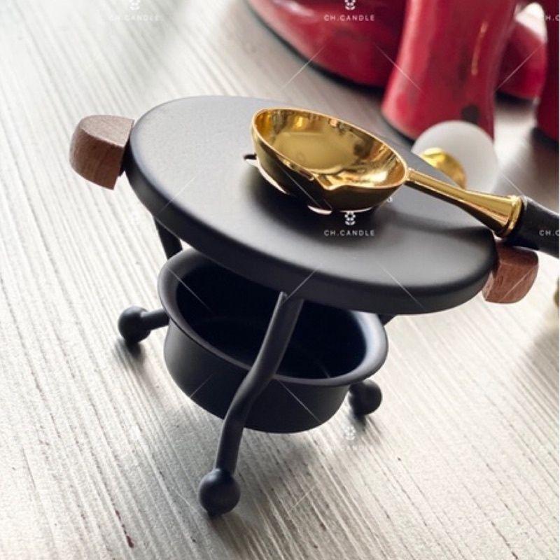 CH.CANDLE 黑色鼎式火漆爐 火漆熔爐 封蠟章爐 不鏽鋼 花梨木手柄 耐熱防燙-細節圖2