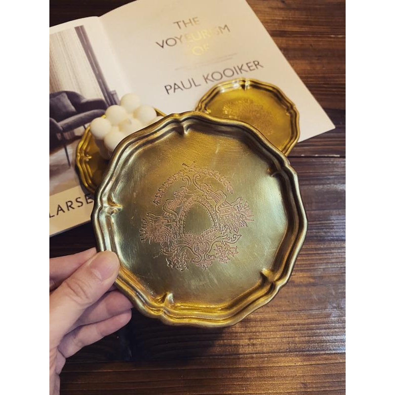 CH.CANDLE 進口歐美款 仿舊黃銅蠟燭杯墊 蠟燭托盤 飾品擺件 香氛蠟燭 柱體蠟燭墊子-細節圖2