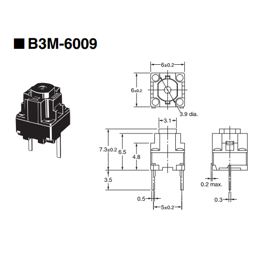 歐姆龍 OMRON B3M-6009 方形 2腳 滑鼠中鍵 左右鍵 6x6x7.3mm 滑鼠微動開關 滑鼠按鍵 滑鼠開關-細節圖3