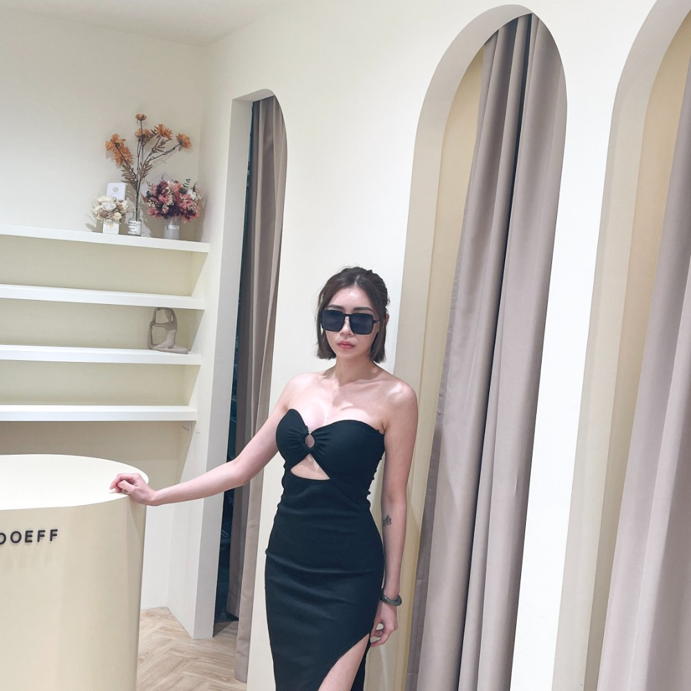 【DOE.FF】 圈環開岔抹胸長洋 (現貨) 洋裝 連身裙 顯瘦洋裝 長洋裝 短洋裝 渡假洋裝 性感洋裝 氣質洋裝 平口-細節圖6