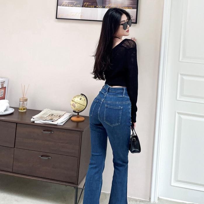 【DOE.FF】原色雙釦包臀牛仔喇叭褲 (現貨) 喇叭褲 顯瘦長褲 牛仔長褲 長褲女 高腰長褲 闊腿褲 女裝 辣妹風-細節圖5