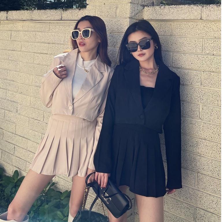 【DOE.FF】西裝百褶襯衫套裝 (現貨) 西裝套裝 西裝外套 短版外套 百褶裙 褲裙 A字裙 套裝女 高腰短裙 裙子-細節圖2