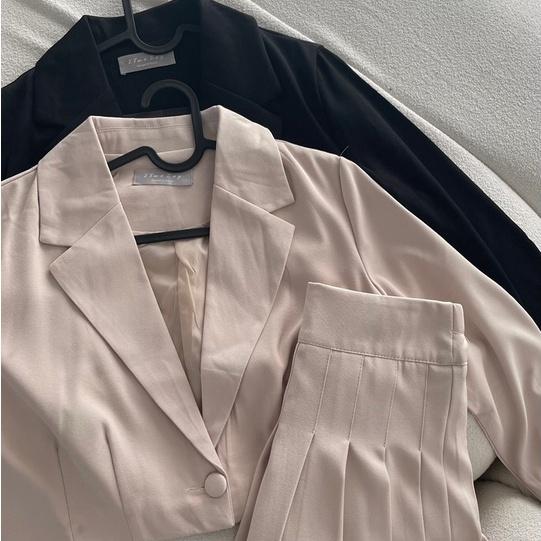 【DOE.FF】西裝百褶襯衫套裝 (現貨) 西裝套裝 西裝外套 短版外套 百褶裙 褲裙 A字裙 套裝女 高腰短裙 裙子-細節圖3