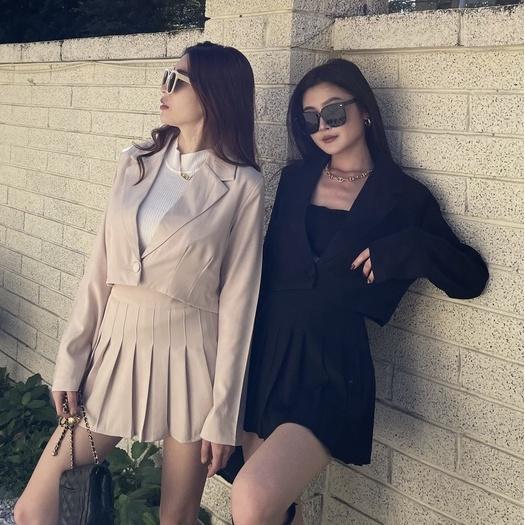 【DOE.FF】西裝百褶襯衫套裝 (現貨) 西裝套裝 西裝外套 短版外套 百褶裙 褲裙 A字裙 套裝女 高腰短裙 裙子-細節圖5