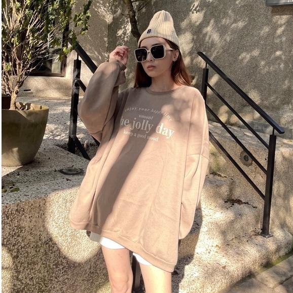 【DOE.FF】印字刷毛口袋寬鬆大學T｜現貨｜長T 內刷毛衛衣 情侶大學T 寬鬆T 韓版 韓國 上衣女-細節圖4