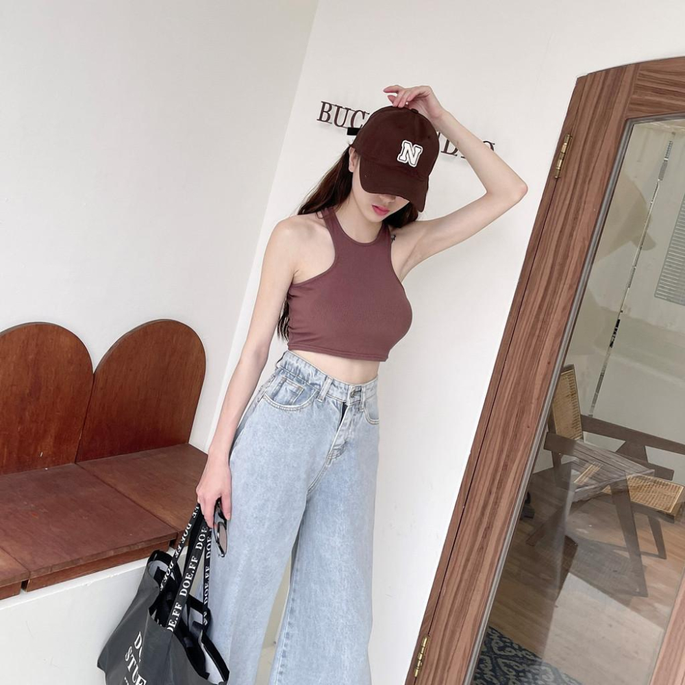 【DOE.FF】 歐美超削肩背心 (現貨) 背心女 無袖背心 辣妹背心 上衣女 短版背心 短版上衣 高彩 掛脖背心-細節圖8