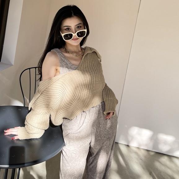 【DOE.FF】韓國隨性慵懶三件套SET | 現貨 | 棉套裝 棉寬褲 針織毛衣 棉背心 毛衣女 INS風 套裝-細節圖2