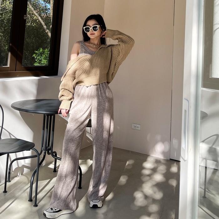 【DOE.FF】韓國隨性慵懶三件套SET | 現貨 | 棉套裝 棉寬褲 針織毛衣 棉背心 毛衣女 INS風 套裝-細節圖3