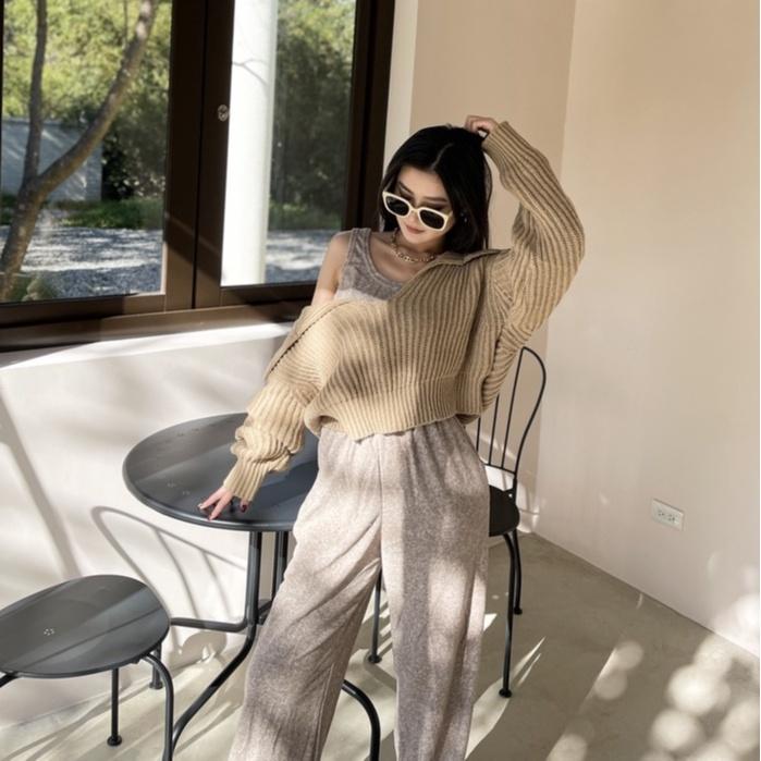 【DOE.FF】韓國隨性慵懶三件套SET | 現貨 | 棉套裝 棉寬褲 針織毛衣 棉背心 毛衣女 INS風 套裝-細節圖4