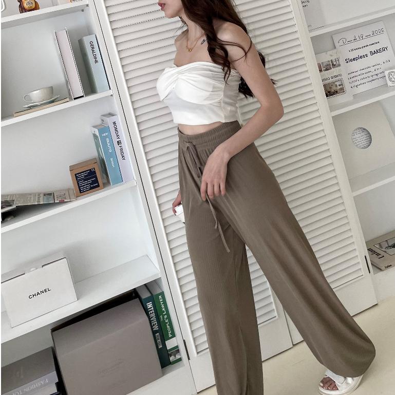 【DOE.FF】 涼感抽繩寬褲 (現貨+預購) 西裝褲 寬褲 闊腿褲 長褲女 顯瘦長褲 寬褲女 雪紡長褲 高腰長褲 女裝-細節圖2