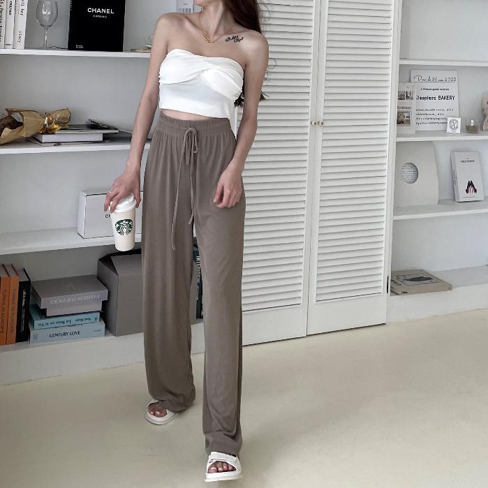 【DOE.FF】 涼感抽繩寬褲 (現貨+預購) 西裝褲 寬褲 闊腿褲 長褲女 顯瘦長褲 寬褲女 雪紡長褲 高腰長褲 女裝-細節圖3