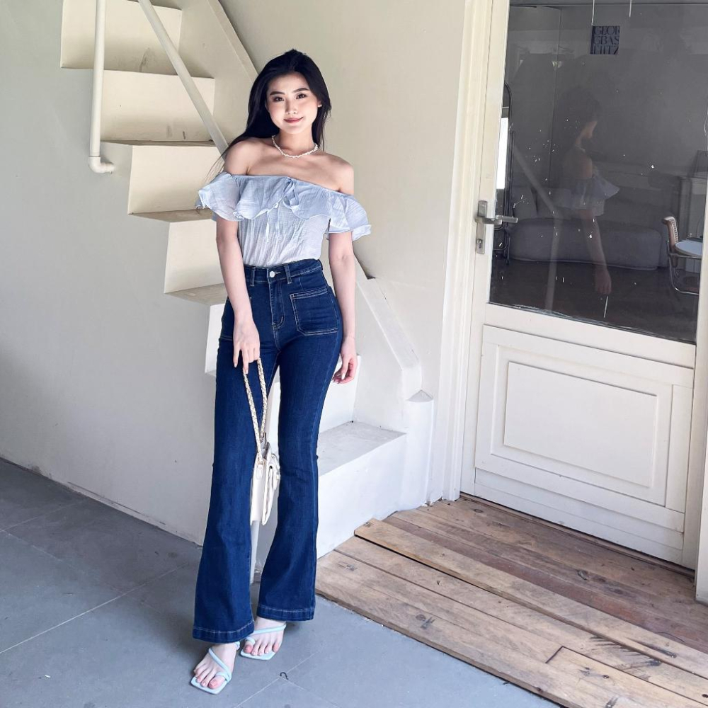 【DOE.FF】 氣質荷葉一字領上衣 (現+預) 短版上衣 雪紡上衣 粉色上衣 露肩上衣 平口上衣 短袖上衣 上衣女-細節圖4