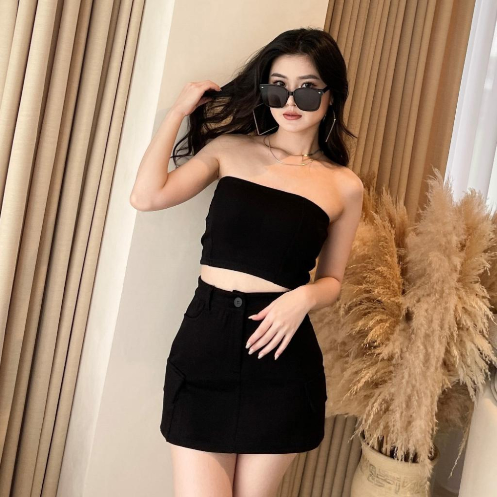 【DOE.FF】 太空棉工裝杯墊套裝 (現貨) 平口背心 背心女 短裙女 A字短裙 套裝女 休閒套裝 辣妹套裝 韓國-細節圖6