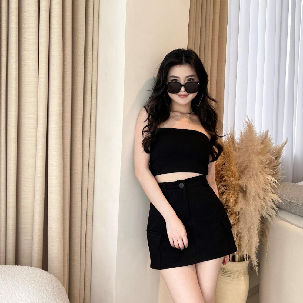 【DOE.FF】 太空棉工裝杯墊套裝 (現貨) 平口背心 背心女 短裙女 A字短裙 套裝女 休閒套裝 辣妹套裝 韓國-細節圖7