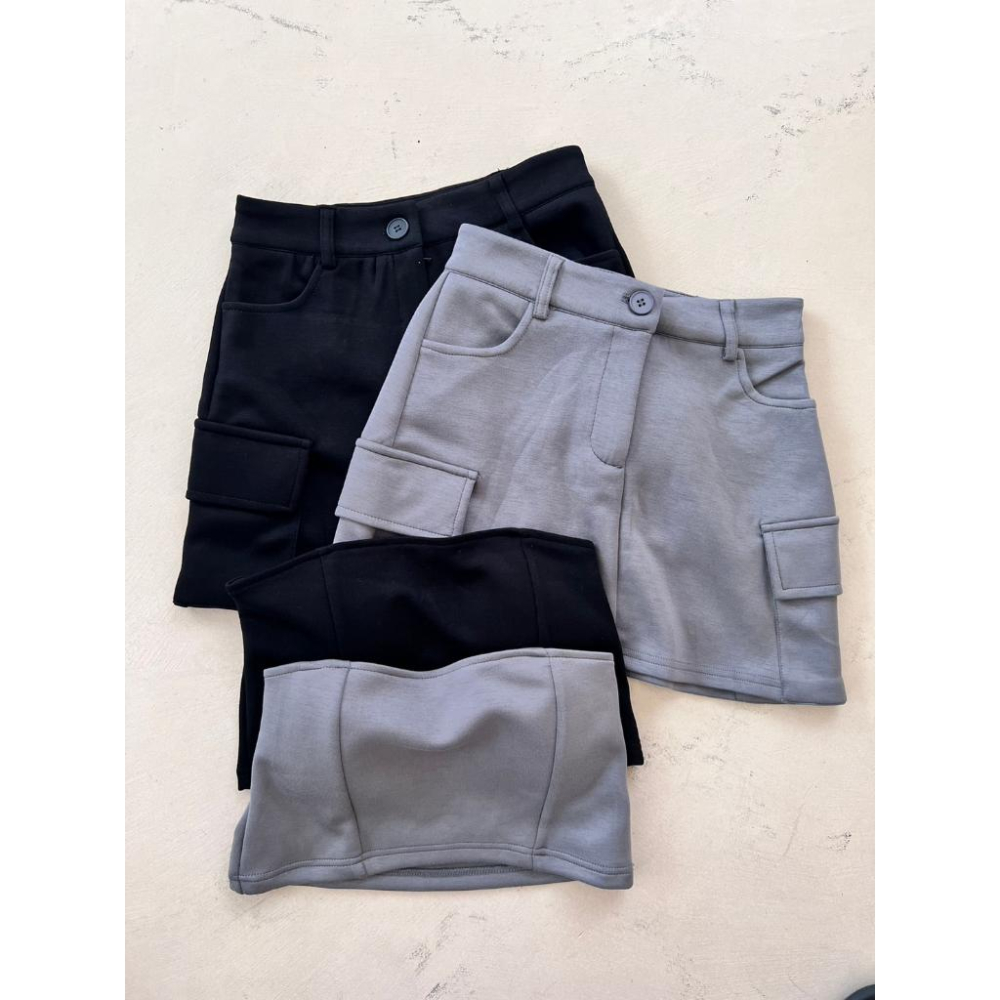 【DOE.FF】 太空棉工裝杯墊套裝 (現貨) 平口背心 背心女 短裙女 A字短裙 套裝女 休閒套裝 辣妹套裝 韓國-細節圖8