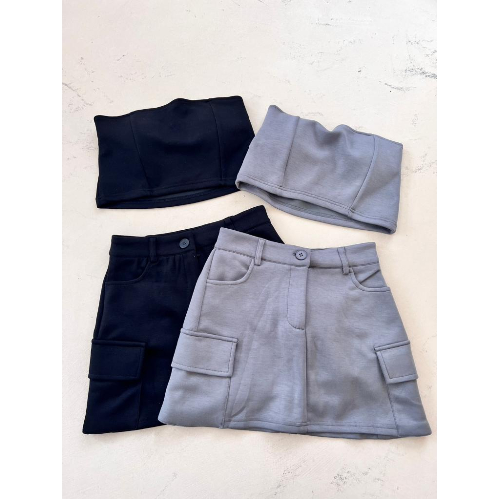 【DOE.FF】 太空棉工裝杯墊套裝 (現貨) 平口背心 背心女 短裙女 A字短裙 套裝女 休閒套裝 辣妹套裝 韓國-細節圖9