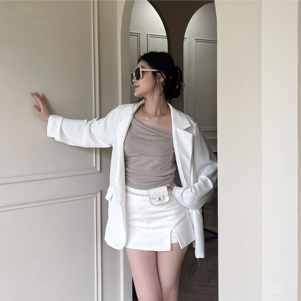 【DOE.FF】 開衩V褲頭彈力褲裙 (現+預) 短裙 a字裙 褲裙 牛仔裙 西裝短裙 裙子女 魔術褲 顯瘦短裙 女裝-細節圖2