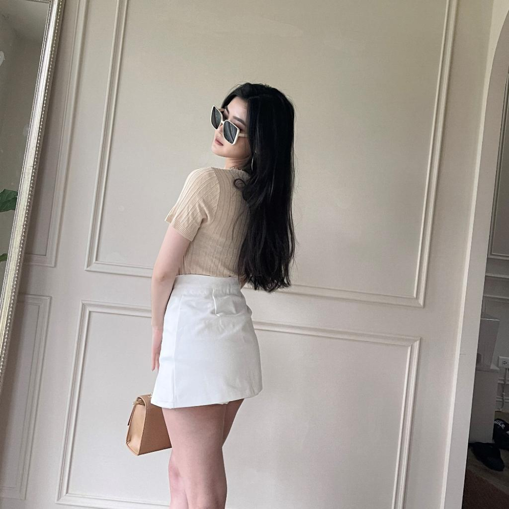 【DOE.FF】 開衩V褲頭彈力褲裙 (現+預) 短裙 a字裙 褲裙 牛仔裙 西裝短裙 裙子女 魔術褲 顯瘦短裙 女裝-細節圖7