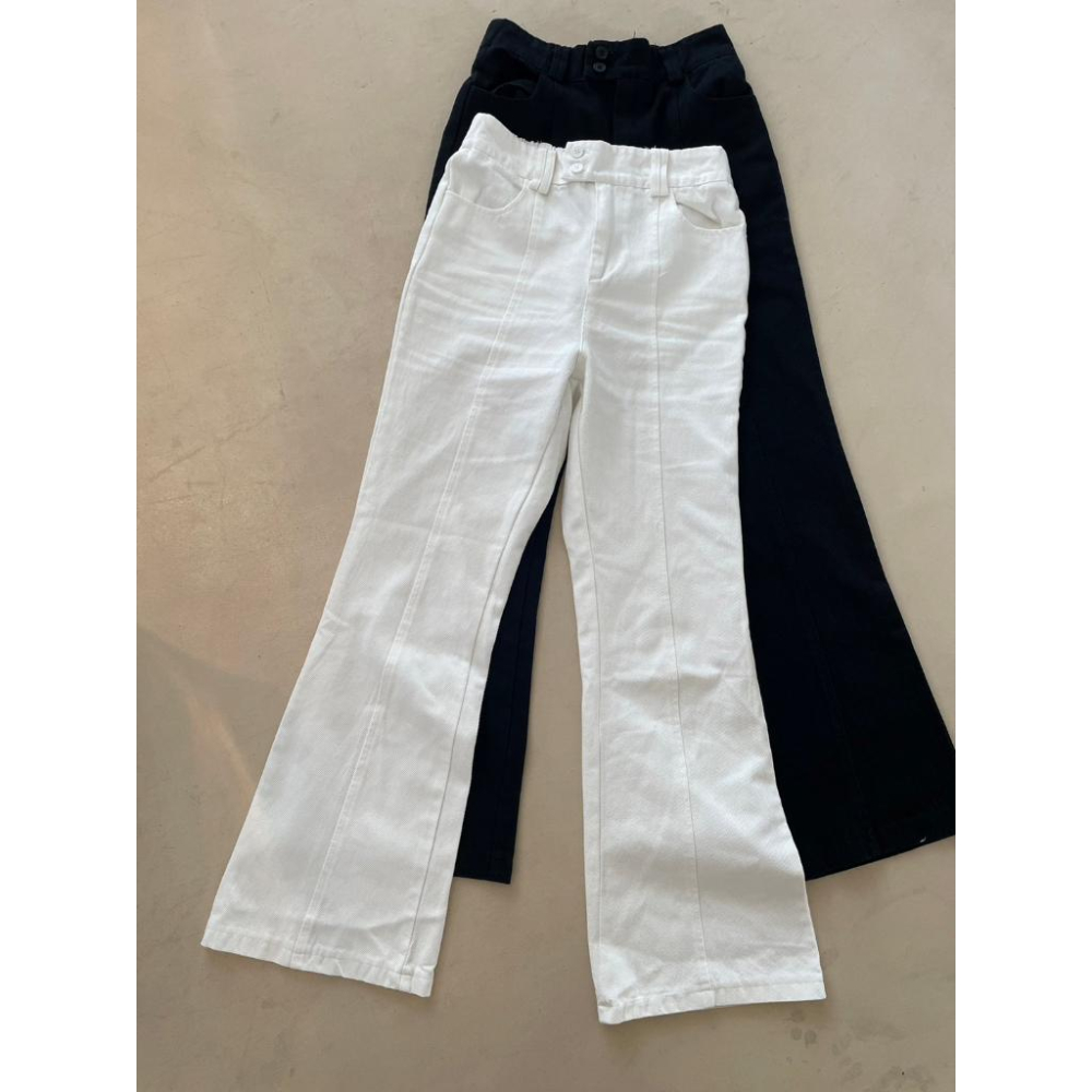 【DOE.FF】 水洗鬆緊微喇叭褲 (現貨) 牛仔褲 長褲女 寬褲直筒褲 顯瘦長褲 喇叭褲 男友褲 微喇叭褲 高腰長褲-細節圖8