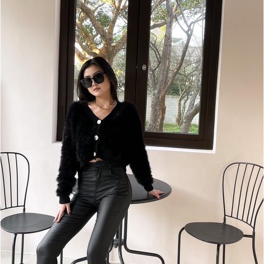 【DOE.FF】 水貂毛短版毛衣外套（現貨） 針織外套 針織毛衣 毛衣女 上衣女 毛毛外套 短版外套 毛毛上衣 女裝-細節圖4