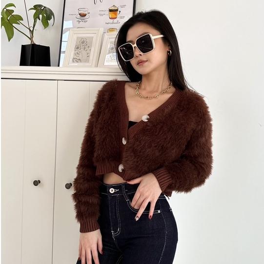 【DOE.FF】 水貂毛短版毛衣外套（現貨） 針織外套 針織毛衣 毛衣女 上衣女 毛毛外套 短版外套 毛毛上衣 女裝-細節圖5