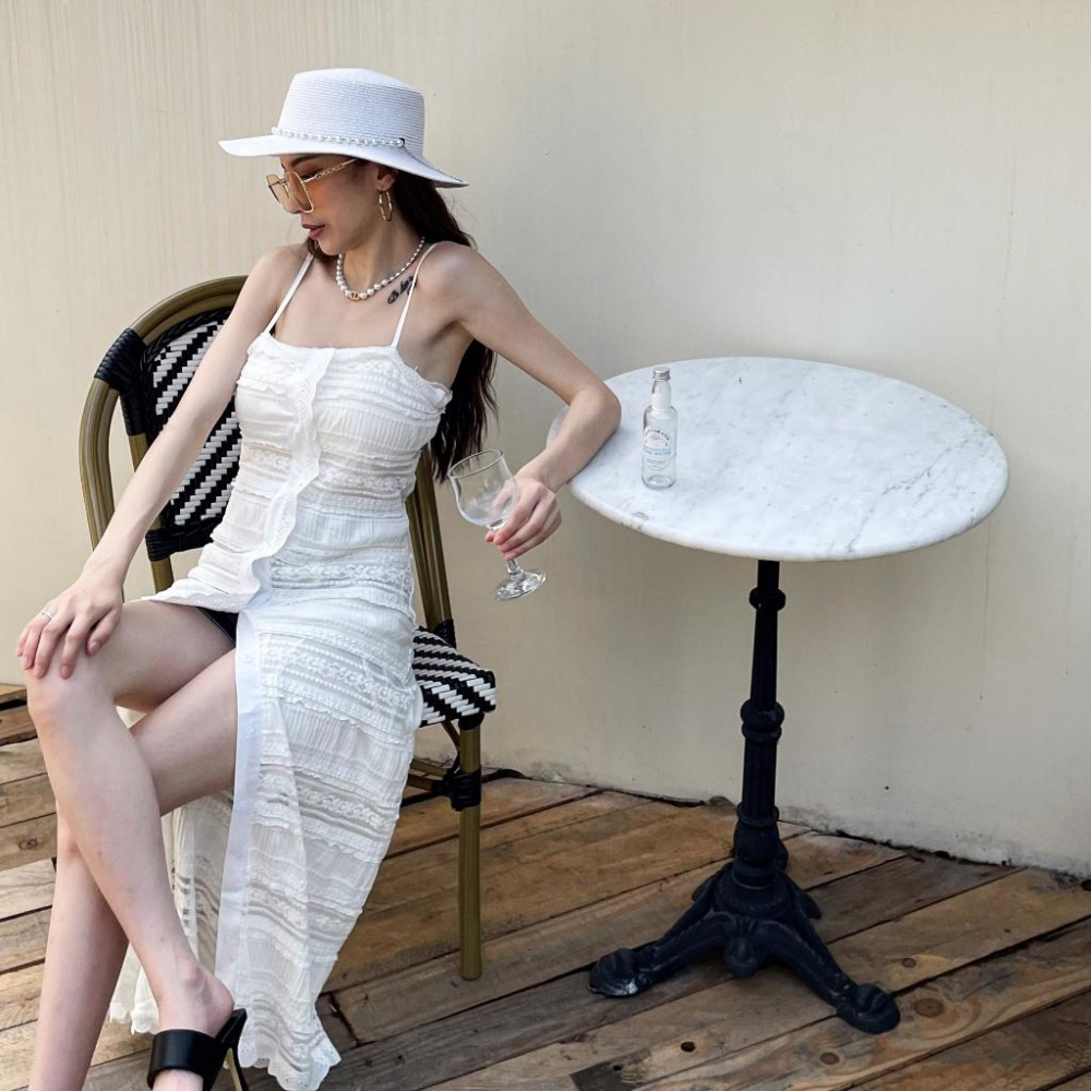 【DOE.FF】 渡假蕾絲細帶長洋 (現貨) 洋裝 連身裙 顯瘦洋裝 長洋 渡假洋裝 背心洋裝 背心女-細節圖7