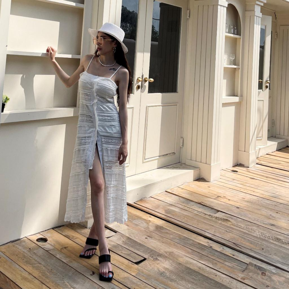 【DOE.FF】 渡假蕾絲細帶長洋 (現貨) 洋裝 連身裙 顯瘦洋裝 長洋 渡假洋裝 背心洋裝 背心女-細節圖8