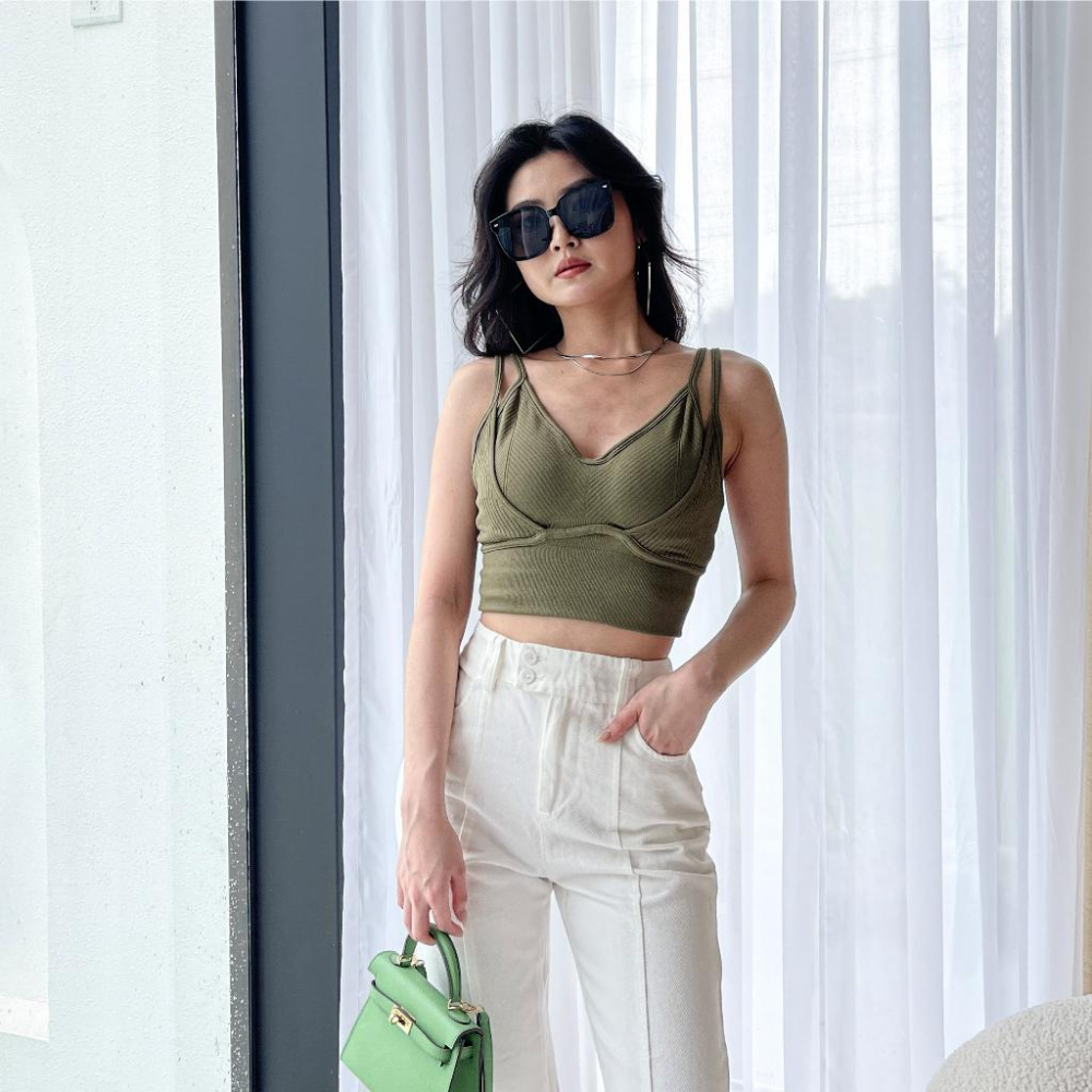 【DOE.FF】 螺紋假兩件杯墊背心 (現貨) 內搭背心 辣妹上衣 無袖上衣 無袖背心 背心女 細肩帶背心 短版背心-細節圖6