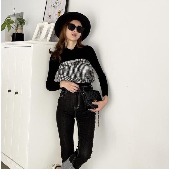 【DOE.FF】千鳥格毛呢抹胸BRATOP｜現貨｜ 背心女 女裝 bratop 露肩上衣 辣妹上衣 歐美上衣 顯胸上衣-細節圖2