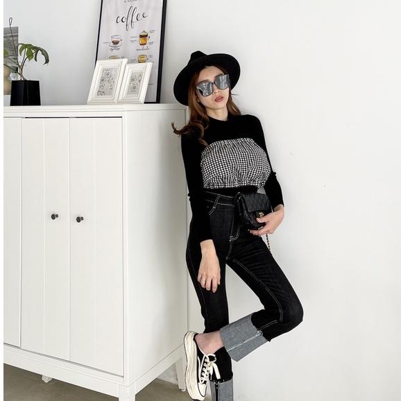 【DOE.FF】千鳥格毛呢抹胸BRATOP｜現貨｜ 背心女 女裝 bratop 露肩上衣 辣妹上衣 歐美上衣 顯胸上衣-細節圖3