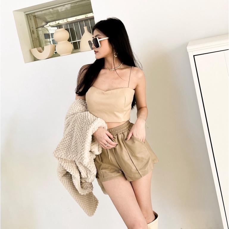 【DOE.FF】細帶霧面皮背心BRATOP｜現貨｜ 短版背心 皮背心 背心女 bratop bra 上衣女 女裝 短版-細節圖2