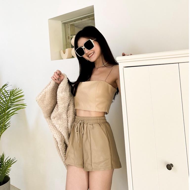 【DOE.FF】細帶霧面皮背心BRATOP｜現貨｜ 短版背心 皮背心 背心女 bratop bra 上衣女 女裝 短版-細節圖4