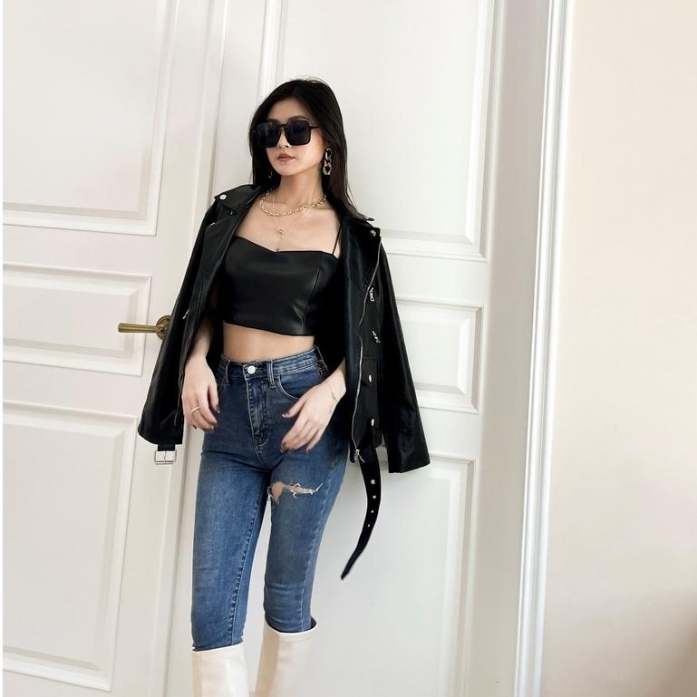 【DOE.FF】細帶霧面皮背心BRATOP｜現貨｜ 短版背心 皮背心 背心女 bratop bra 上衣女 女裝 短版-細節圖9