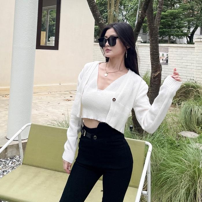 【DOE.FF】歐美V領織紋兩件套｜現貨｜女裝 秋冬 毛衣 針織外套 短版上衣 套裝女 背心女打底衫 針織衫 套裝女-細節圖4