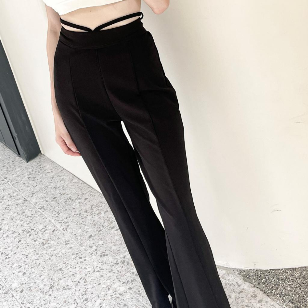 【DOE.FF】 腰綁繩西裝喇叭褲 (現+預) 西裝長褲 喇叭褲 顯瘦長褲 合身長褲 雪紡長褲 西裝褲 牛仔長褲 寬褲-細節圖5