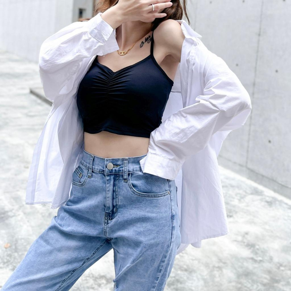 【DOE.FF】 冰絲抓皺BRATOP背心 (現貨) 背心 小可愛 背心女 bratop 內搭背心 上衣女-細節圖4