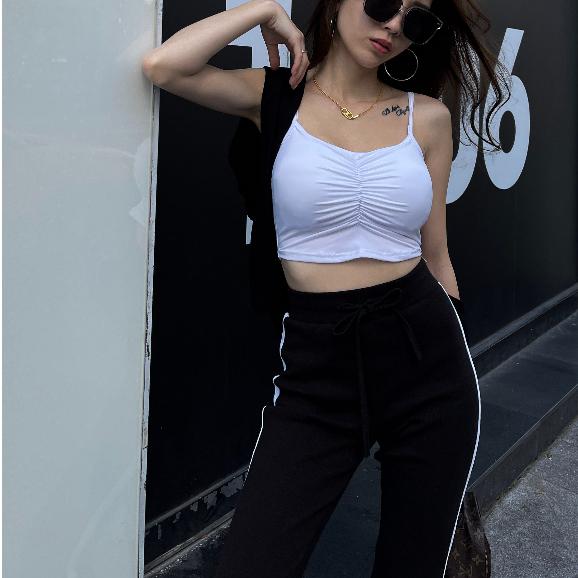 【DOE.FF】 冰絲抓皺BRATOP背心 (現貨) 背心 小可愛 背心女 bratop 內搭背心 上衣女-細節圖7