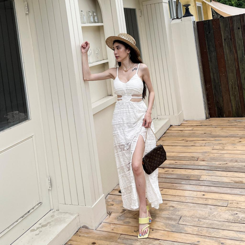 【DOE.FF】 蕾絲開衩帶杯長洋 (現+預) 渡假長洋 粉色洋裝 連身裙 洋裝女 顯瘦洋裝 連體裙 禮服-細節圖8