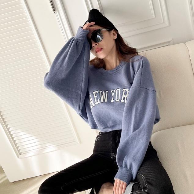 【DOE.FF】美式刺繡情侶毛衣．現貨．情侶裝 毛衣 秋冬 大學T oversize 女裝 短板上衣 韓國 韓版 打底衫-細節圖2