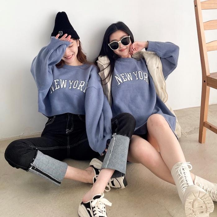 【DOE.FF】美式刺繡情侶毛衣．現貨．情侶裝 毛衣 秋冬 大學T oversize 女裝 短板上衣 韓國 韓版 打底衫-細節圖3