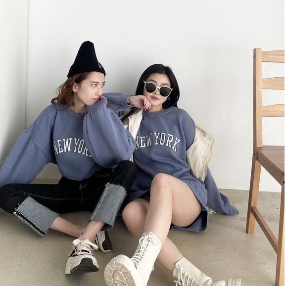 【DOE.FF】美式刺繡情侶毛衣．現貨．情侶裝 毛衣 秋冬 大學T oversize 女裝 短板上衣 韓國 韓版 打底衫-細節圖4