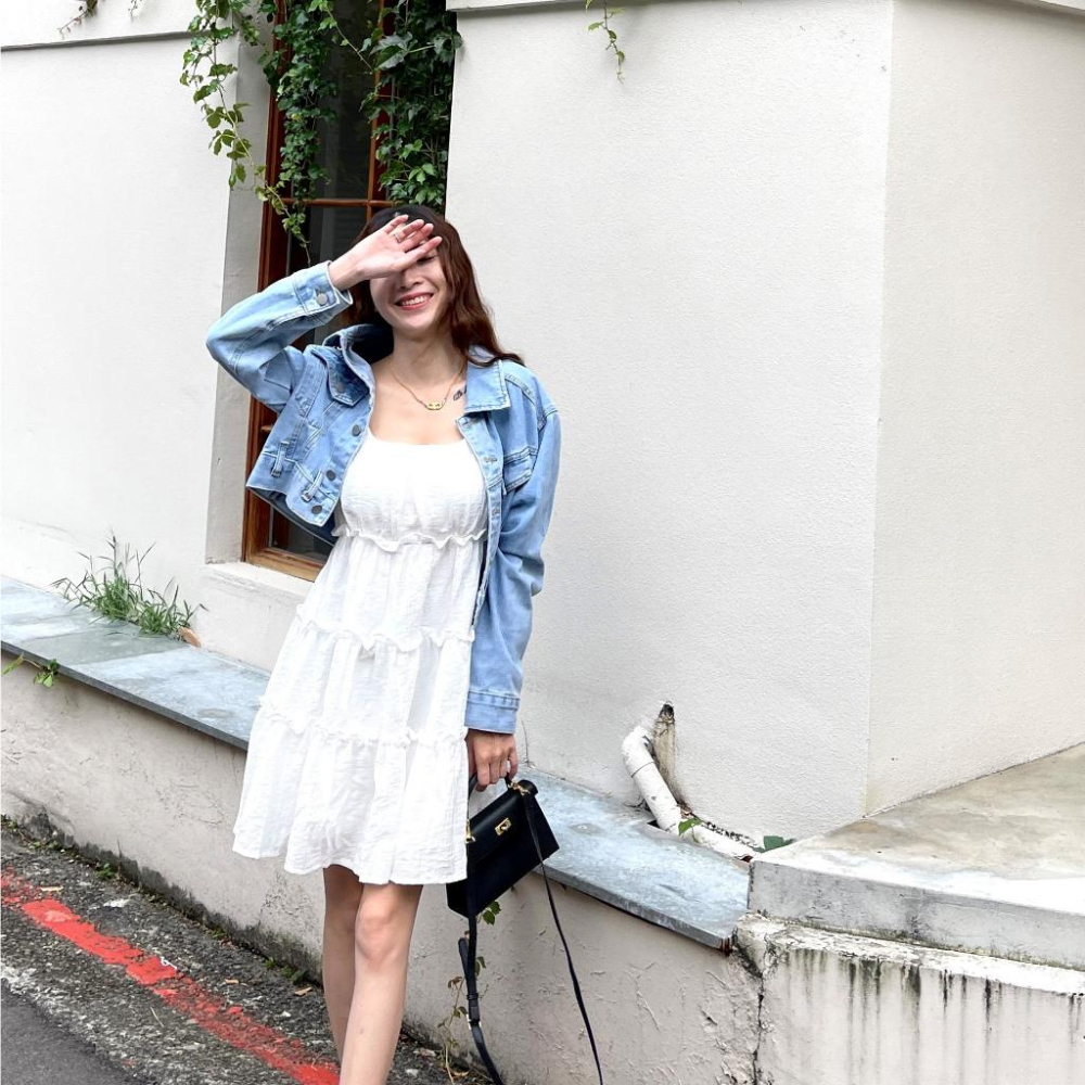 【DOE.FF】 蛋糕細帶蓬蓬短洋 (現+預) 連身短洋 短洋 洋裝 連身洋裝 連身裙 孕婦裝 渡假洋裝-細節圖2