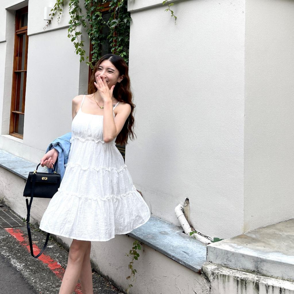 【DOE.FF】 蛋糕細帶蓬蓬短洋 (現+預) 連身短洋 短洋 洋裝 連身洋裝 連身裙 孕婦裝 渡假洋裝-細節圖3