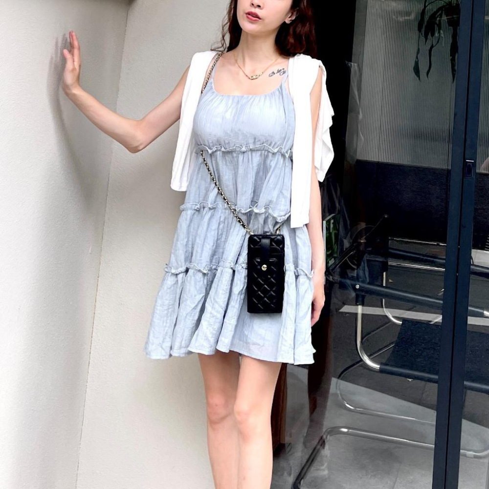 【DOE.FF】 蛋糕細帶蓬蓬短洋 (現+預) 連身短洋 短洋 洋裝 連身洋裝 連身裙 孕婦裝 渡假洋裝-細節圖6